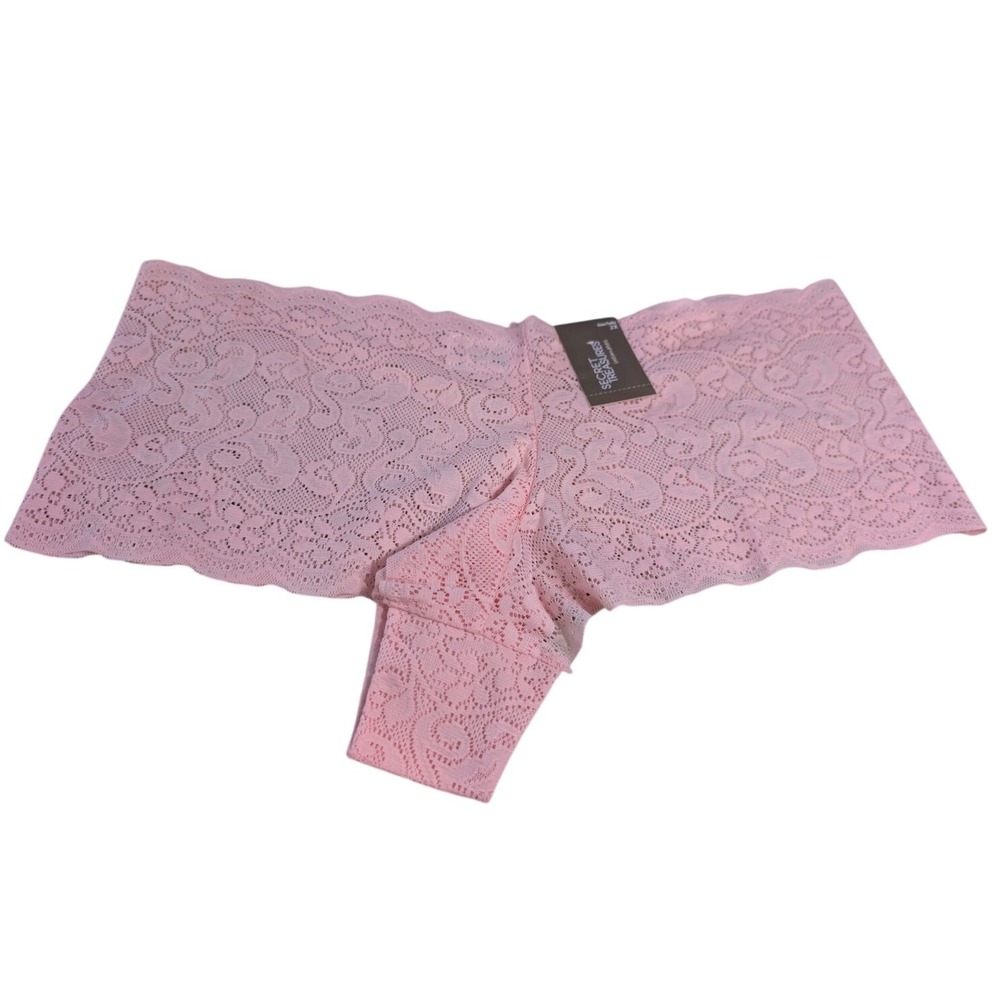 New Secret Treasures Boyshort Panty PLus Size XX 2X Pink Floral Lace Stretch